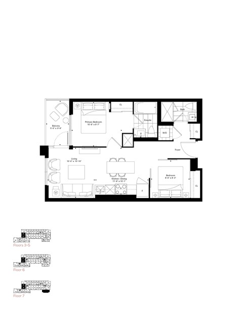 Floor plan for 2 beds, 2 baths, 675 sqft